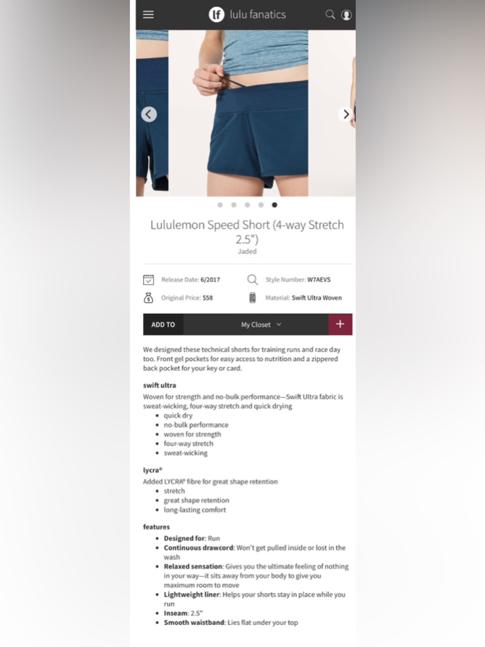 RARE lululemon athletica Speed Short 4 way Strech Jaded LIKE NEW Sz 4 - Picture 2 of 7